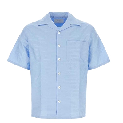 24SS 프라다 / 남성 엠브로이더드 포플린 반팔 셔츠 UCS414S2211VJP F0012 Light Blue BPG